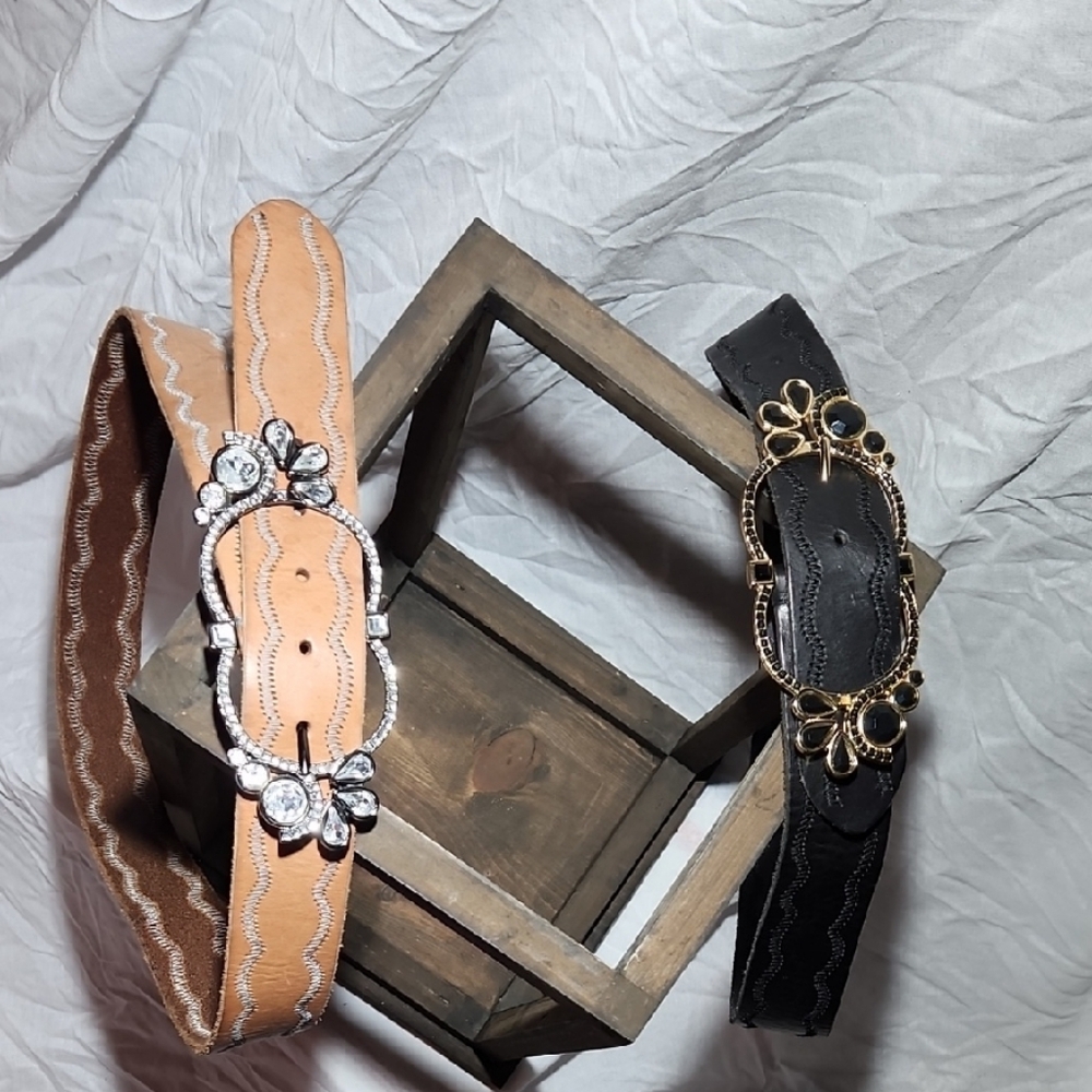 Betsey Johnson Black and Tan Embellished Belts